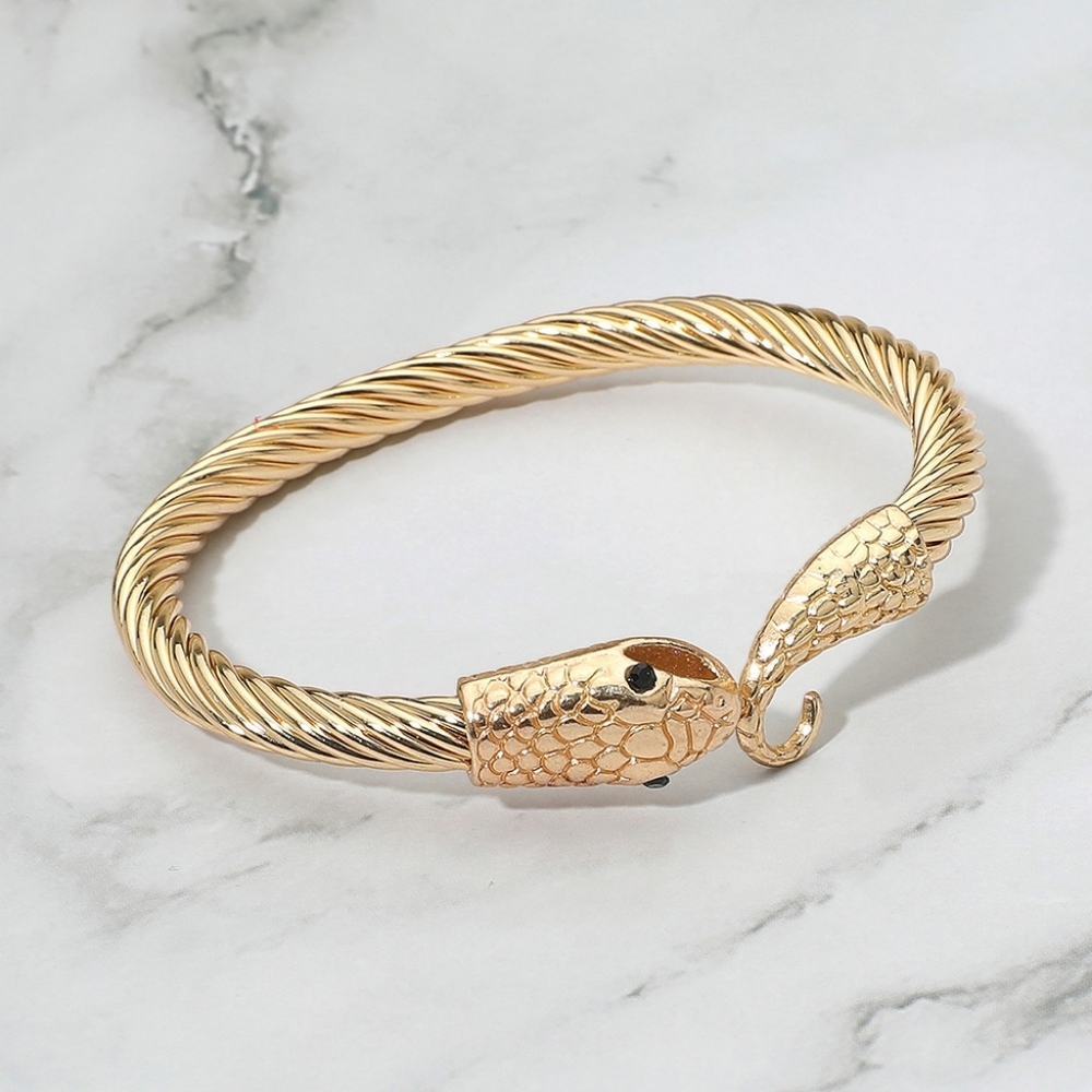 Gold Snake Head Metal Twisted Cuff Bracelet Bangle Statement Jewelry